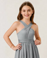Silver Chiffon A-line Junior Bridesmaid Dress Front View