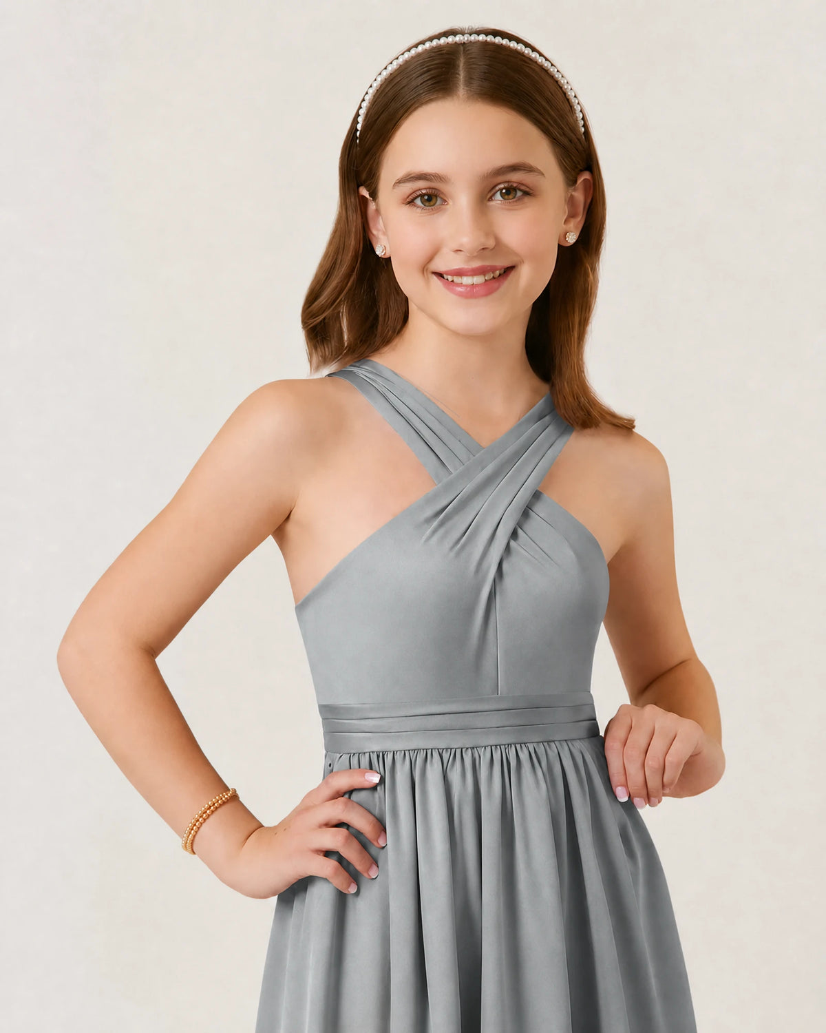 Silver Chiffon A-line Junior Bridesmaid Dress Front View