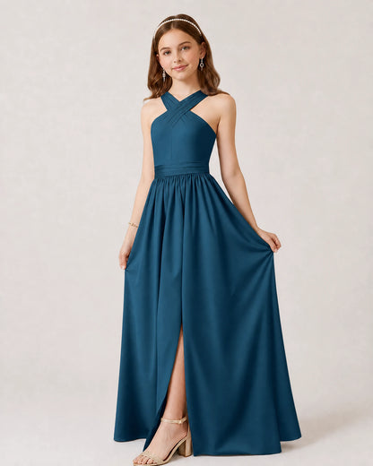 Teal Chiffon A-line Junior Bridesmaid Dress Front View