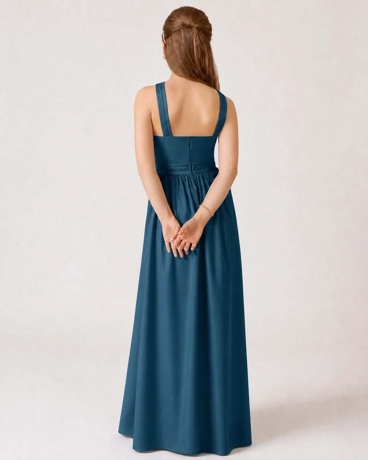 Teal Chiffon A-line Junior Bridesmaid Dress Back View