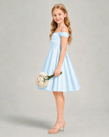Baby Blue Satin A-line Junior Bridesmaid Dress Side View