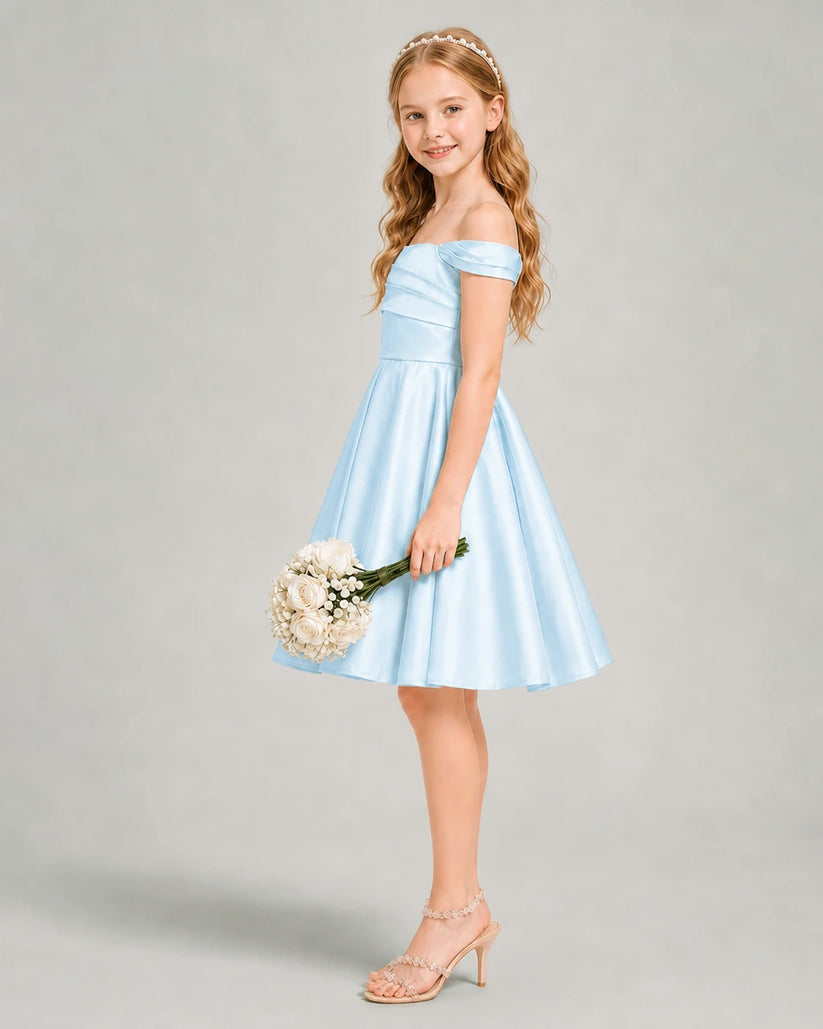 Baby Blue Satin A-line Junior Bridesmaid Dress Side View