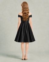 Black Satin A-line Junior Bridesmaid Dress Back View