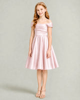 Blush Pink Satin A-line Junior Bridesmaid Dress Front View
