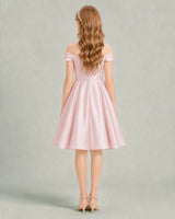 Blush Pink Satin A-line Junior Bridesmaid Dress Back View