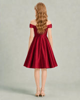 Burgundy Satin A-line Junior Bridesmaid Dress Back View