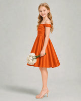 Burnt Orange Satin A-line Junior Bridesmaid Dress Side View
