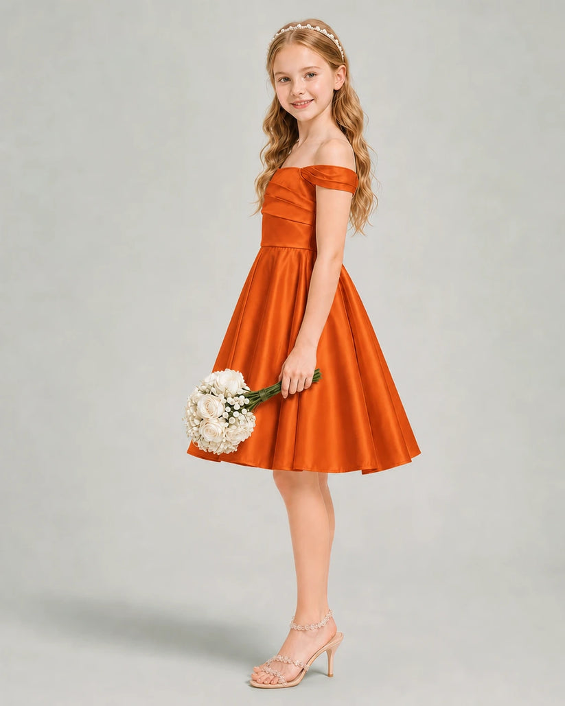 Burnt Orange Satin A-line Junior Bridesmaid Dress Side View
