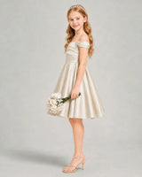 Champagne Satin A-line Junior Bridesmaid Dress Side View