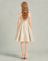 Champagne Satin A-line Junior Bridesmaid Dress Back View