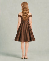 Chocolate Satin A-line Junior Bridesmaid Dress Back View