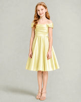 Daffodil Satin A-line Junior Bridesmaid Dress Front View