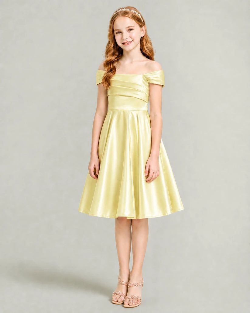 Daffodil Satin A-line Junior Bridesmaid Dress Front View