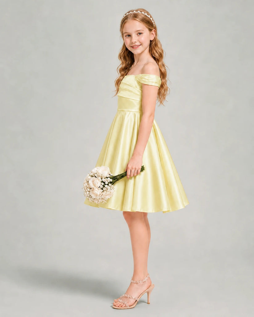 Daffodil Satin A-line Junior Bridesmaid Dress Side View