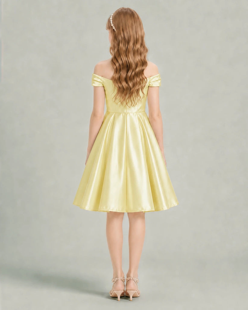 Daffodil Satin A-line Junior Bridesmaid Dress Back View