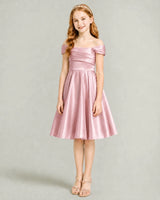 Dusty Rose Satin A-line Junior Bridesmaid Dress Front View