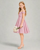 Dusty Rose Satin A-line Junior Bridesmaid Dress Side View