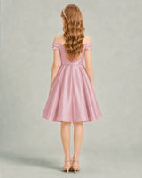 Dusty Rose Satin A-line Junior Bridesmaid Dress Back View
