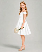 Ivory Satin A-line Junior Bridesmaid Dress Side View