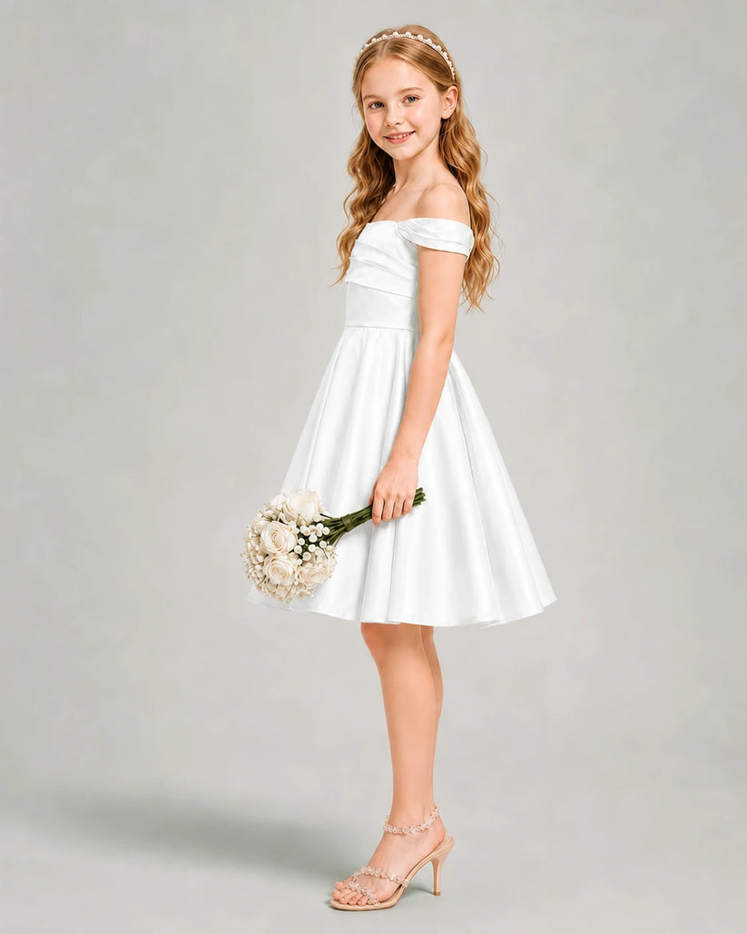 Ivory Satin A-line Junior Bridesmaid Dress Side View