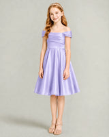 Lavender Satin A-line Junior Bridesmaid Dress Front View