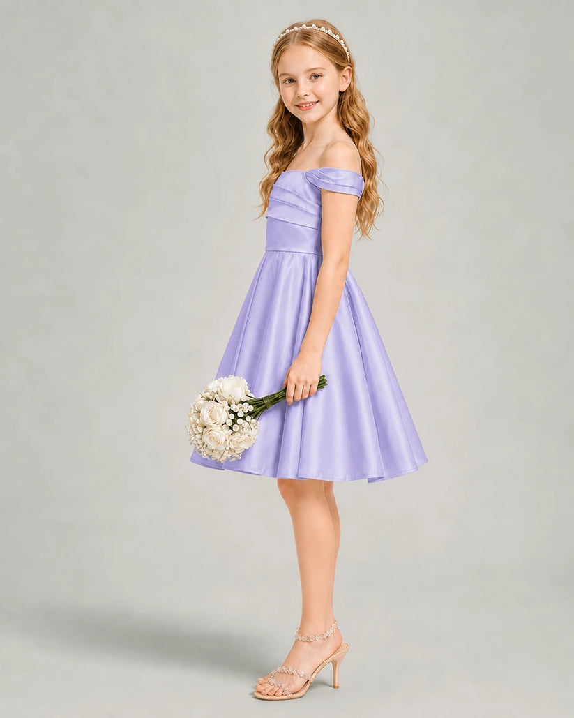 Lavender Satin A-line Junior Bridesmaid Dress Side View