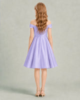 Lavender Satin A-line Junior Bridesmaid Dress Back View