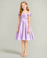 Lilac Satin A-line Junior Bridesmaid Dress Front View