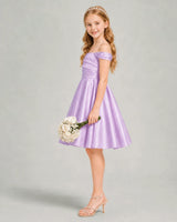 Lilac Satin A-line Junior Bridesmaid Dress Side View