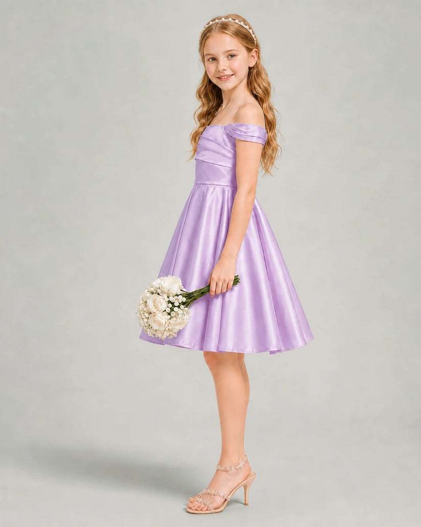 Lilac Satin A-line Junior Bridesmaid Dress Side View