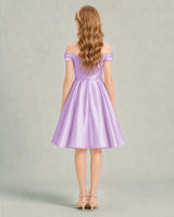 Lilac Satin A-line Junior Bridesmaid Dress Back View