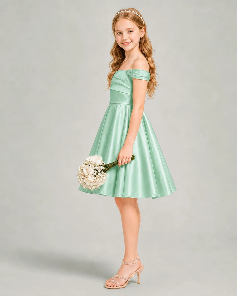 Mint Green Satin A-line Junior Bridesmaid Dress Side View