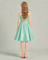 Mint Green Satin A-line Junior Bridesmaid Dress Back View
