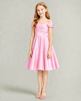 Pink Satin A-line Junior Bridesmaid Dress Front View