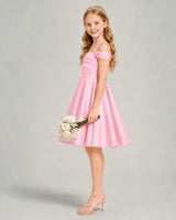 Pink Satin A-line Junior Bridesmaid Dress Side View