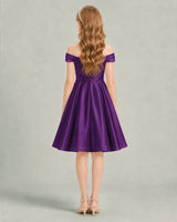Purple Satin A-line Junior Bridesmaid Dress Back View