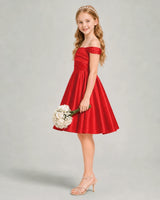 Red Satin A-line Junior Bridesmaid Dress Side View