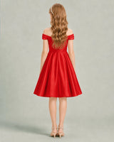 Red Satin A-line Junior Bridesmaid Dress Back View