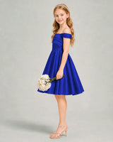 Royal Blue Satin A-line Junior Bridesmaid Dress Side View