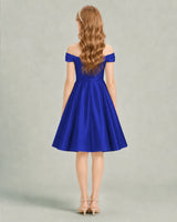 Royal Blue Satin A-line Junior Bridesmaid Dress Back View