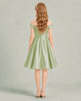 Sage Green Satin A-line Junior Bridesmaid Dress Back View