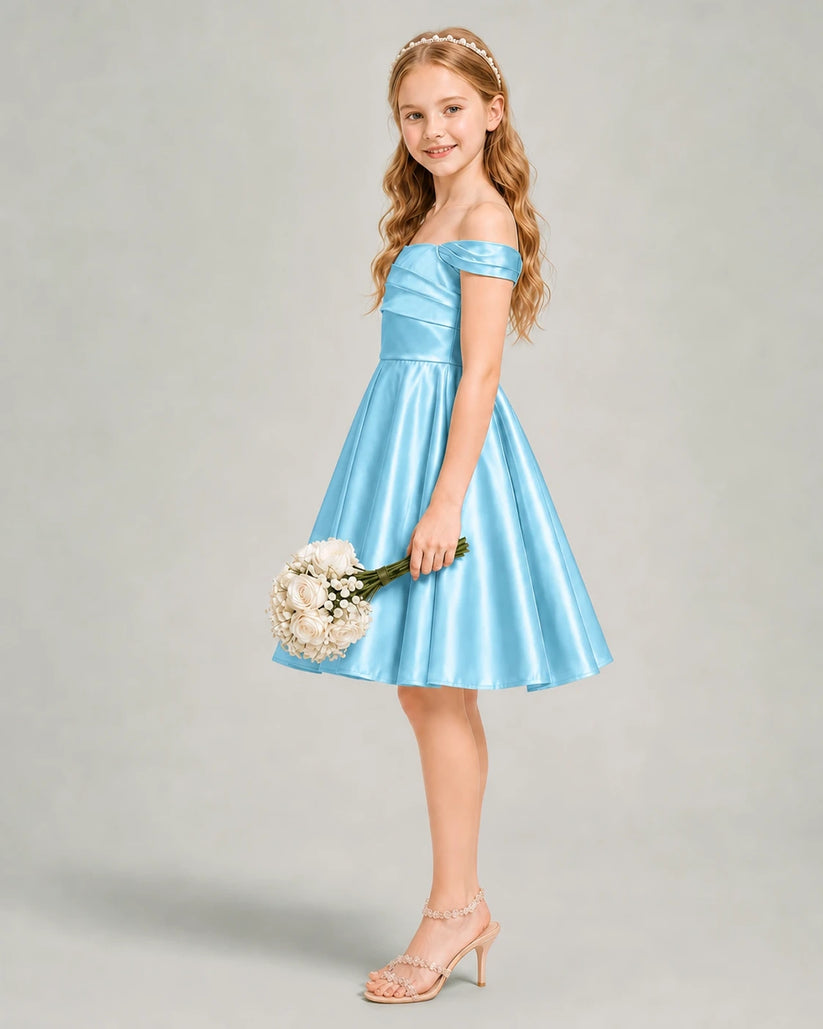 Sky Blue Satin A-line Junior Bridesmaid Dress Side View