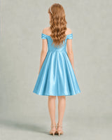 Sky Blue Satin A-line Junior Bridesmaid Dress Back View