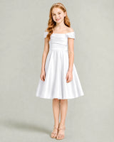 White Satin A-line Junior Bridesmaid Dress Front View