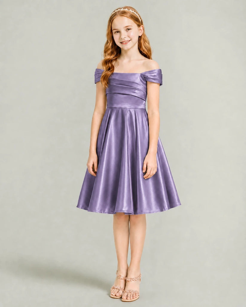 Wisteria Satin A-line Junior Bridesmaid Dress Front View