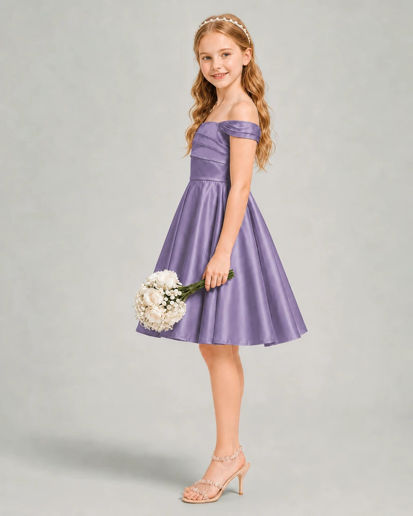 Wisteria Satin A-line Junior Bridesmaid Dress Side View