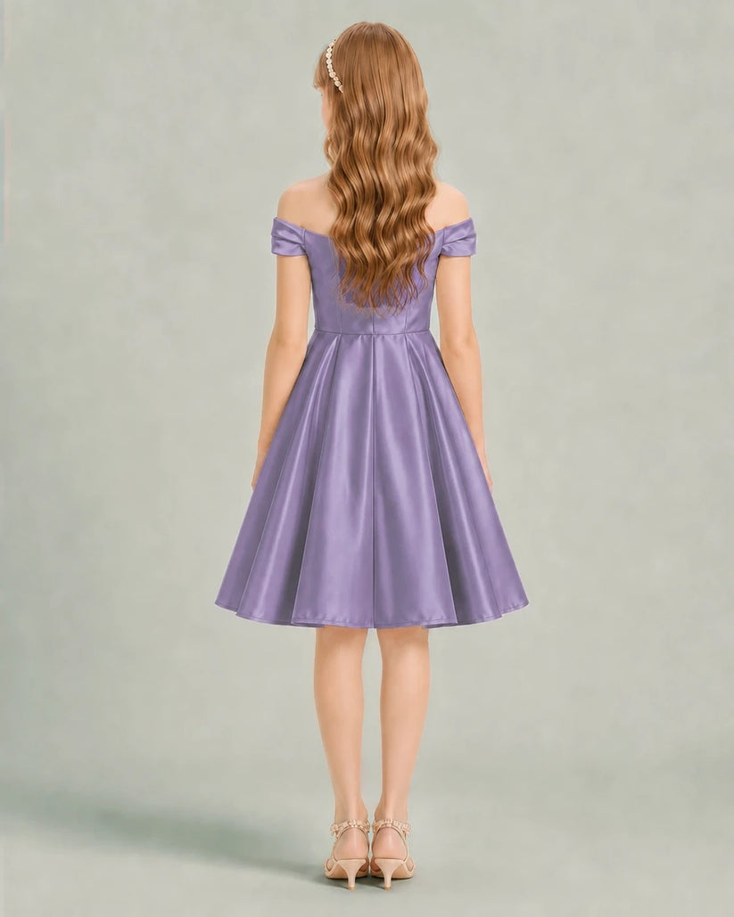 Wisteria Satin A-line Junior Bridesmaid Dress Back View