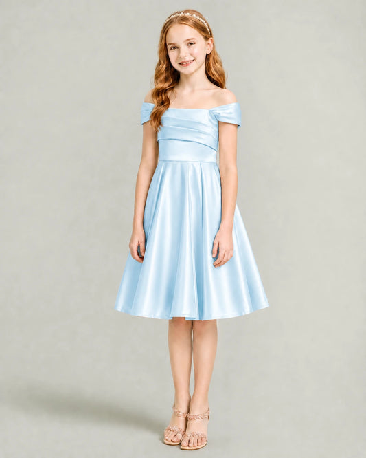 Baby Blue Satin A-line Junior Bridesmaid Dress Front View