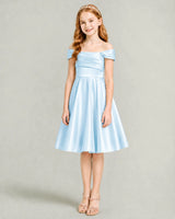 Baby Blue Satin A-line Junior Bridesmaid Dress Front View