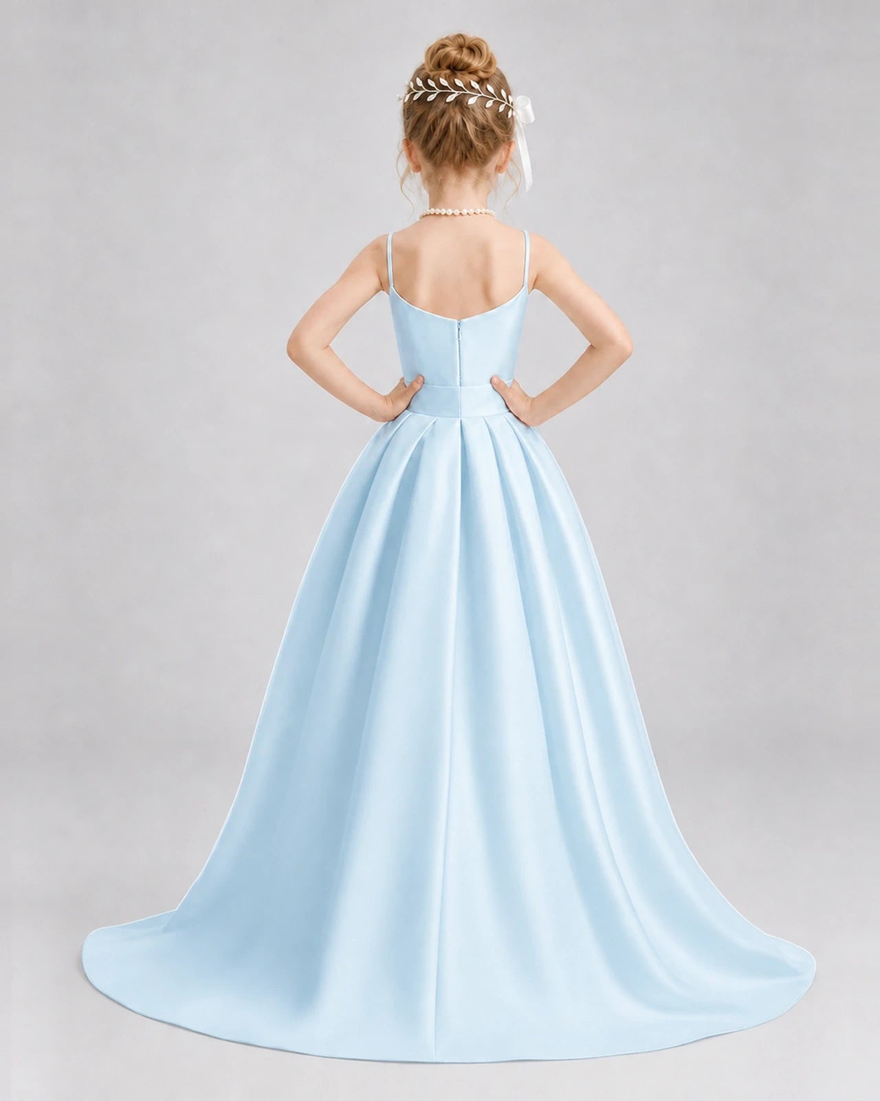 Dideyttawl Girls Formal Dress with Spaghetti Straps and Satin High-Low Bow Skirt Image secondaire du produit